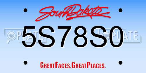 5S78S0 South Dakota License Plate