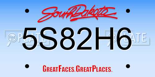 5S82H6 South Dakota License Plate