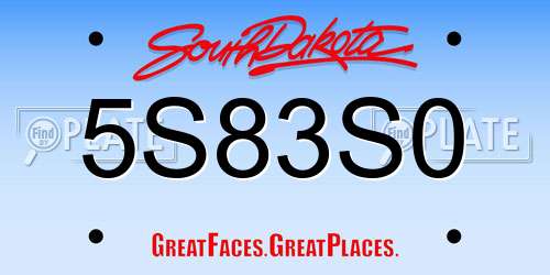 5S83S0 South Dakota License Plate