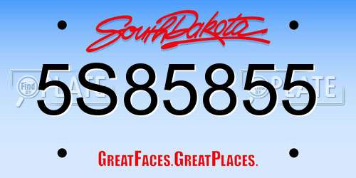 5S85855 South Dakota License Plate