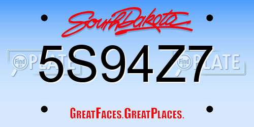 5S94Z7 South Dakota License Plate