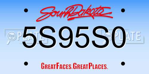5S95S0 South Dakota License Plate