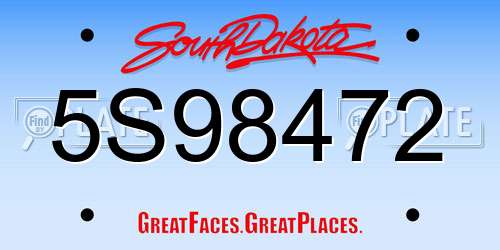 5S98472 South Dakota License Plate