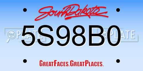 5S98B0 South Dakota License Plate