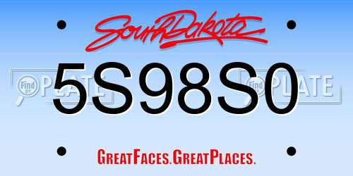 5S98S0 South Dakota License Plate