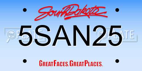 5SAN25 South Dakota License Plate