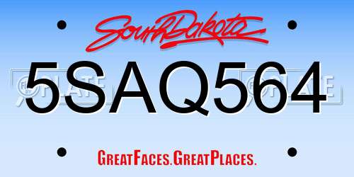 5SAQ564 South Dakota License Plate