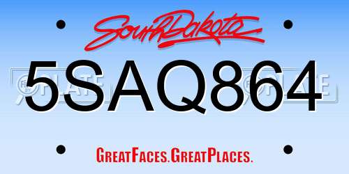 5SAQ864 South Dakota License Plate