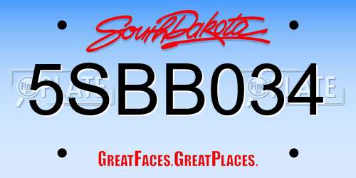 5SBB034 South Dakota License Plate