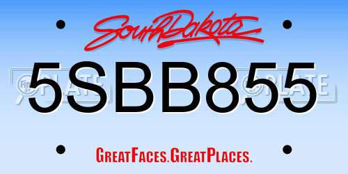 5SBB855 South Dakota License Plate