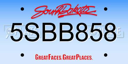 5SBB858 South Dakota License Plate