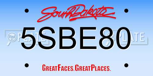 5SBE80 South Dakota License Plate