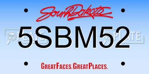 5SBM52 South Dakota License Plate