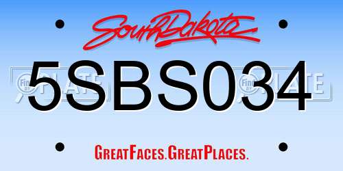5SBS034 South Dakota License Plate