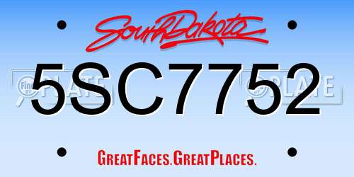 5SC7752 South Dakota License Plate