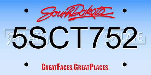 5SCT752 South Dakota License Plate
