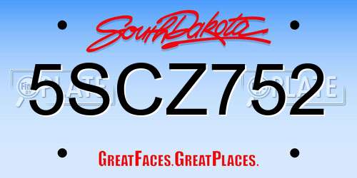 5SCZ752 South Dakota License Plate
