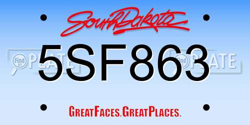 5SF863 South Dakota License Plate