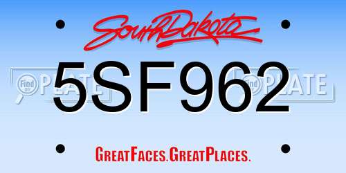 5SF962 South Dakota License Plate