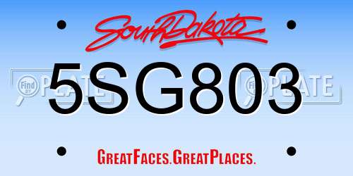 5SG803 South Dakota License Plate