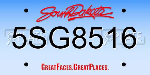 5SG8516 South Dakota License Plate