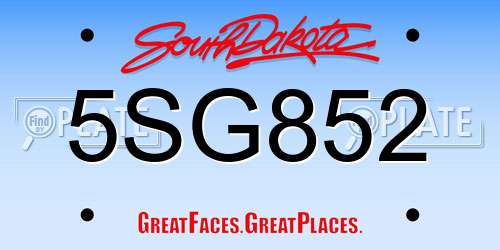 5SG852 South Dakota License Plate