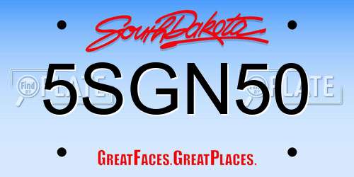5SGN50 South Dakota License Plate