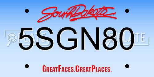 5SGN80 South Dakota License Plate