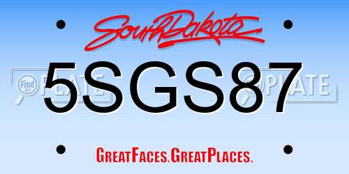 5SGS87 South Dakota License Plate