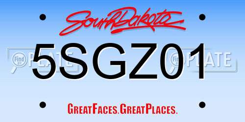 5SGZ01 South Dakota License Plate