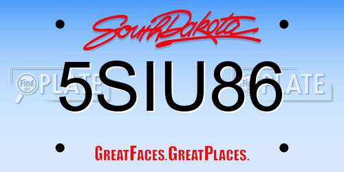5SIU86 South Dakota License Plate