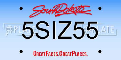 5SIZ55 South Dakota License Plate