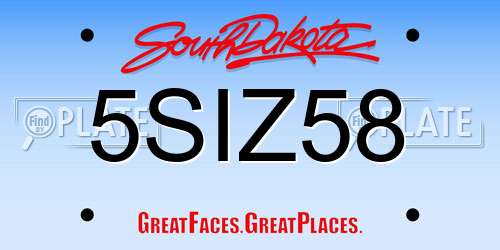 5SIZ58 South Dakota License Plate