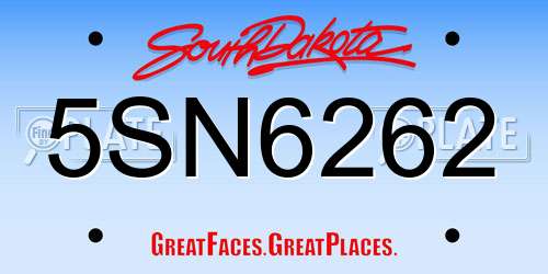 5SN6262 South Dakota License Plate