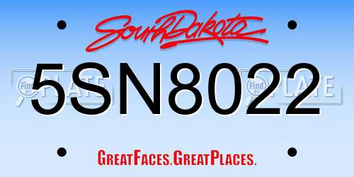 5SN8022 South Dakota License Plate