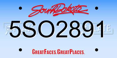 5SO2891 South Dakota License Plate