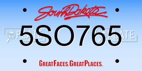 5SO765 South Dakota License Plate