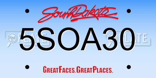 5SOA30 South Dakota License Plate