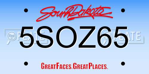 5SOZ65 South Dakota License Plate
