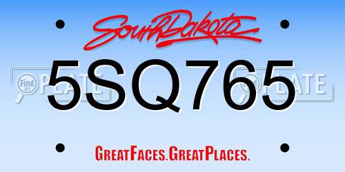 5SQ765 South Dakota License Plate