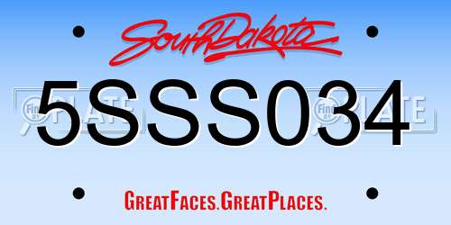 5SSS034 South Dakota License Plate