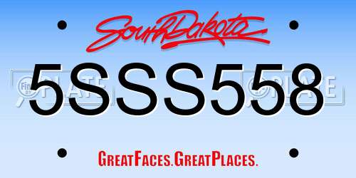 5SSS558 South Dakota License Plate