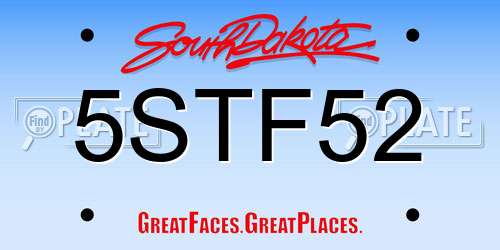 5STF52 South Dakota License Plate