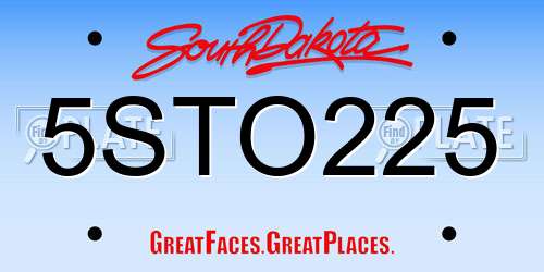 5STO225 South Dakota License Plate