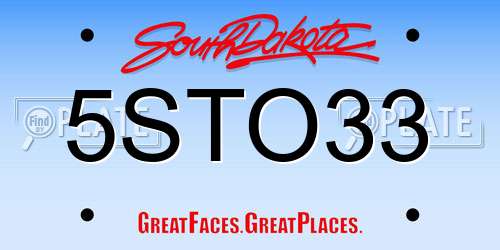 5STO33 South Dakota License Plate