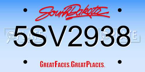 5SV2938 South Dakota License Plate