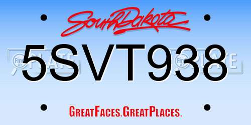 5SVT938 South Dakota License Plate