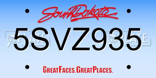 5SVZ935 South Dakota License Plate