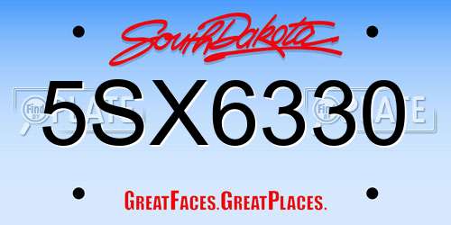 5SX6330 South Dakota License Plate