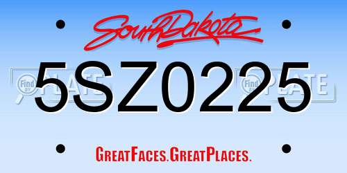 5SZ0225 South Dakota License Plate